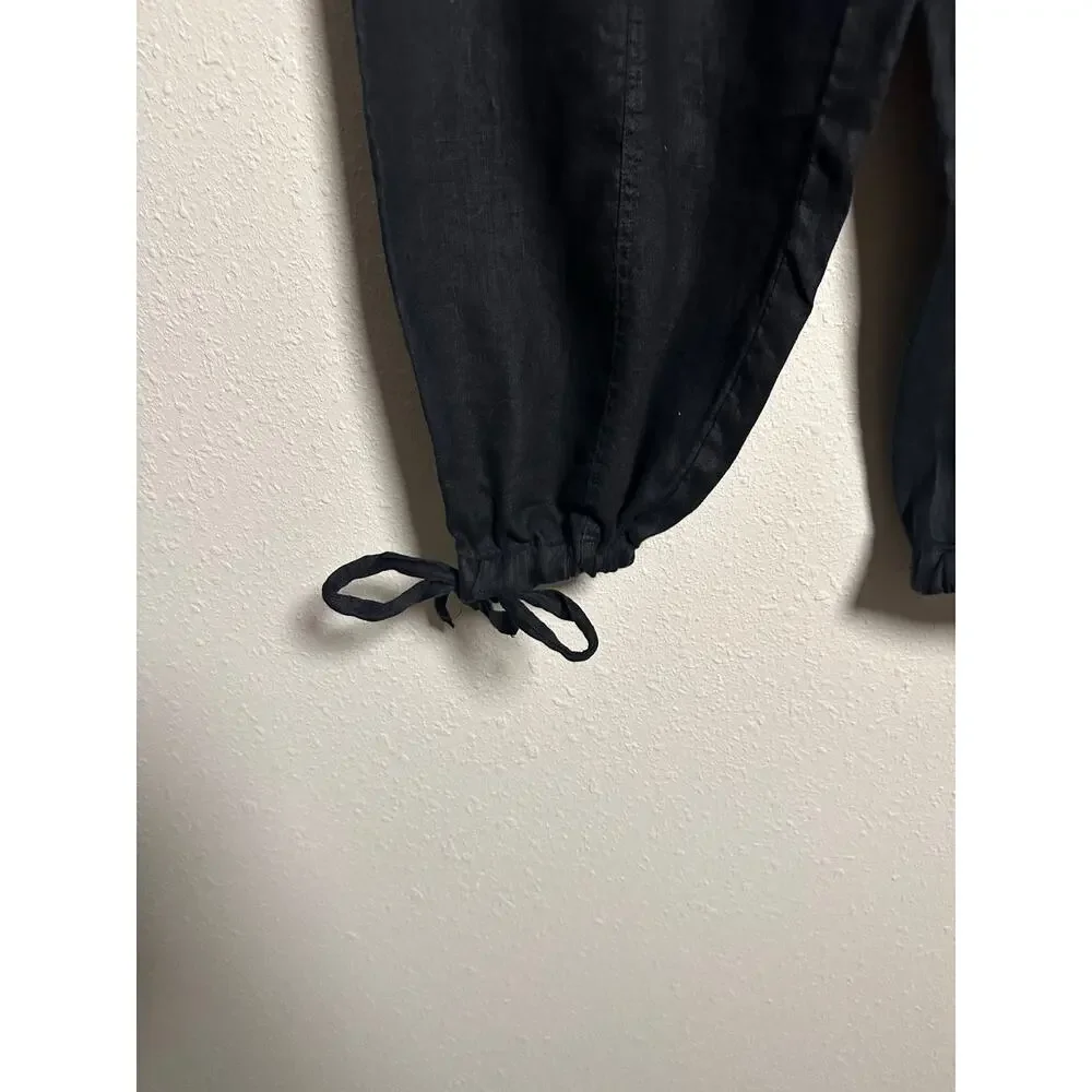 Zara 100% Linen Black high rise cropped pants with ties size large